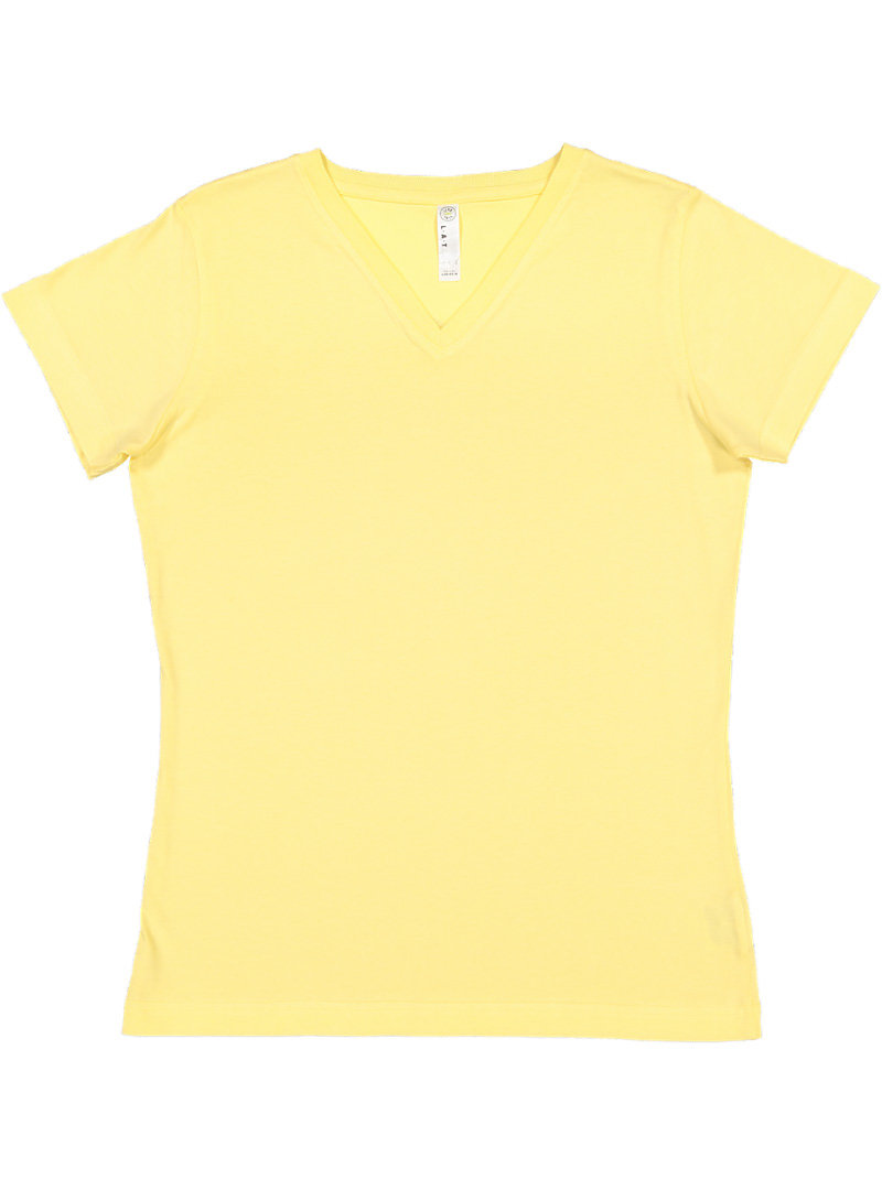 LAT Womens Designer Longer Length Ribbed V-Neck T-Shirt 