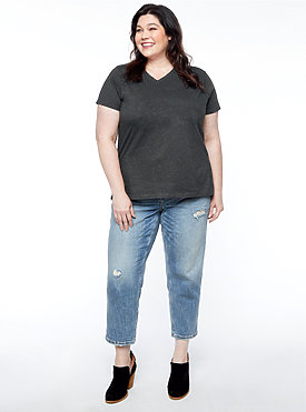 LADIES CURVY V-NECK TEE