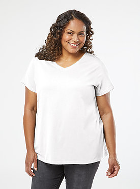 LADIES CURVY V-NCK FNE JRY TEE